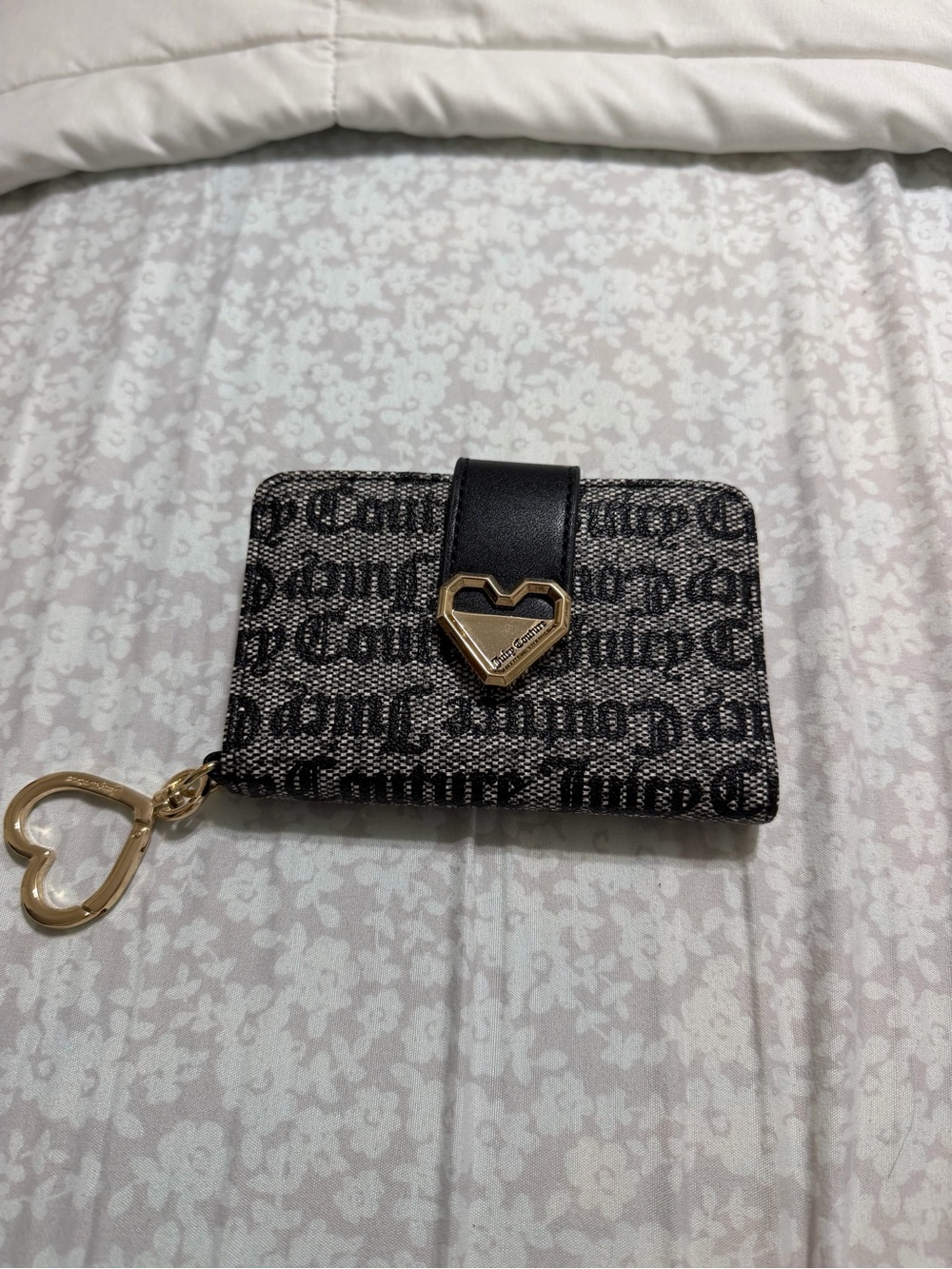 Juicy Couture Black Logo Card Holder with Gold Heart Key Charm